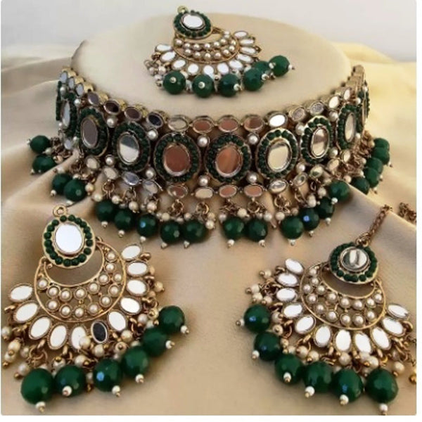 Shrishti Fashion Gold Plated Mirror Choker Necklace Set