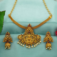 Diksha Collection Gold Plated Pota Stone Temple Necklace Set