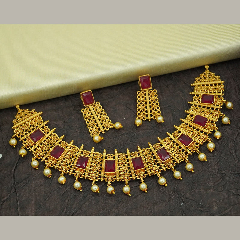 Diksha Collection Gold Plated Pota Stone Choker Necklace Set - N 552 GREEN