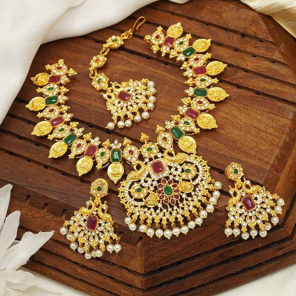 Diksha Collection Gold Plated Pota Stone Choker Necklace Set - N 599 GOLD
