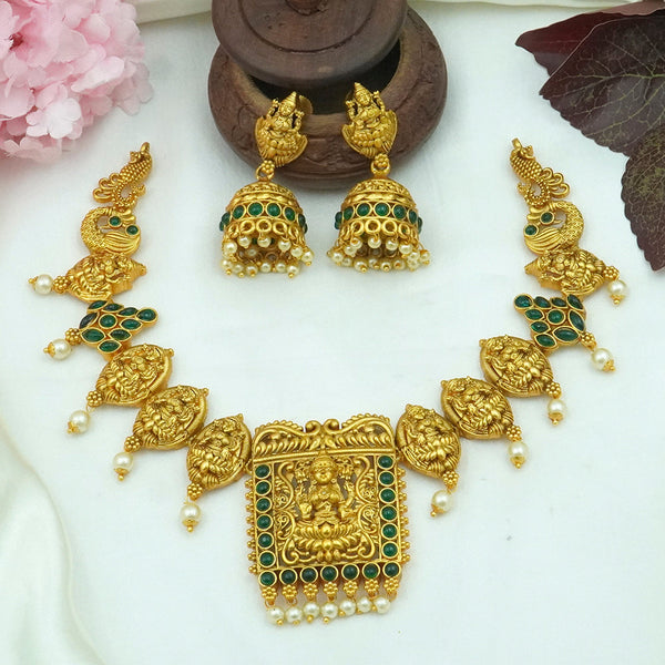 Diksha Collection Gold Plated Pota Stone Choker Necklace Set - N 667 GREEN