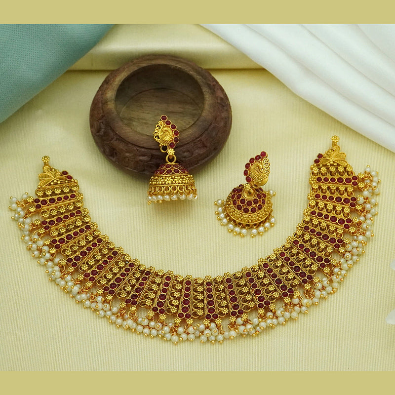 Diksha Collection Gold Plated Pota Stone Choker Necklace Set - N 691 GREEN