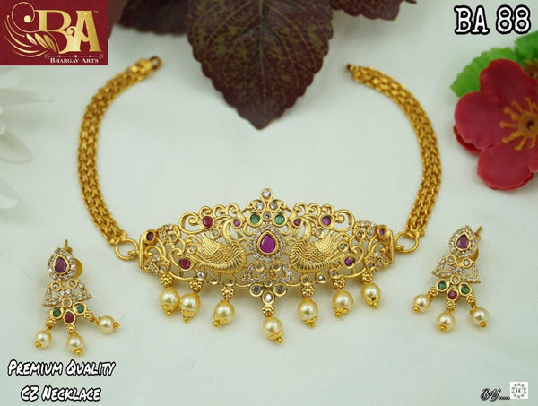 Bhargav Arts Gold Plated Pota Stone Choker Necklace Set