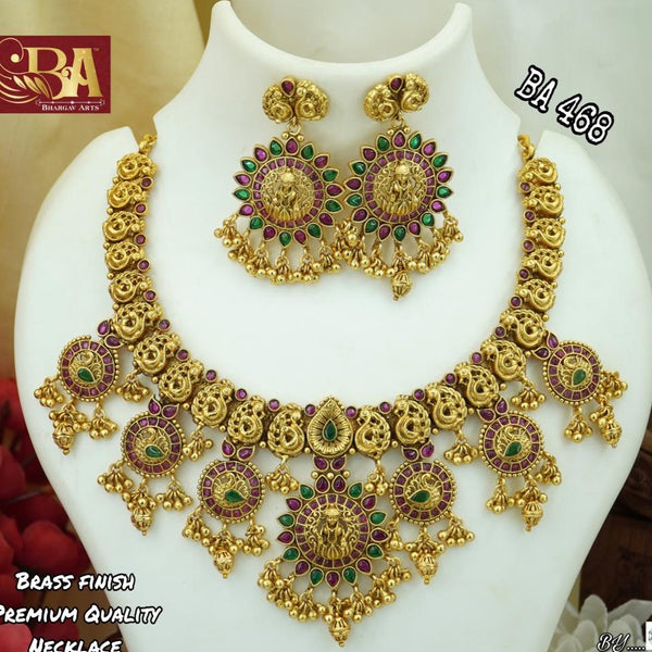 Bhargav Arts Gold Plated Pota Stone Temple Necklace Set