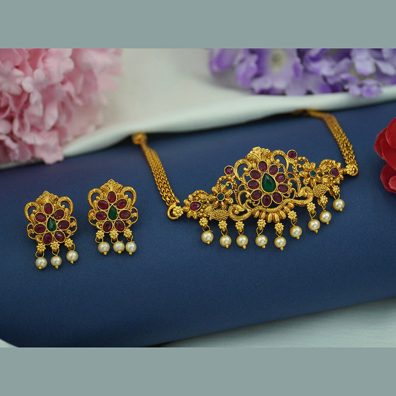 Diksha Collection Gold Plated Pota Stone Necklace Set