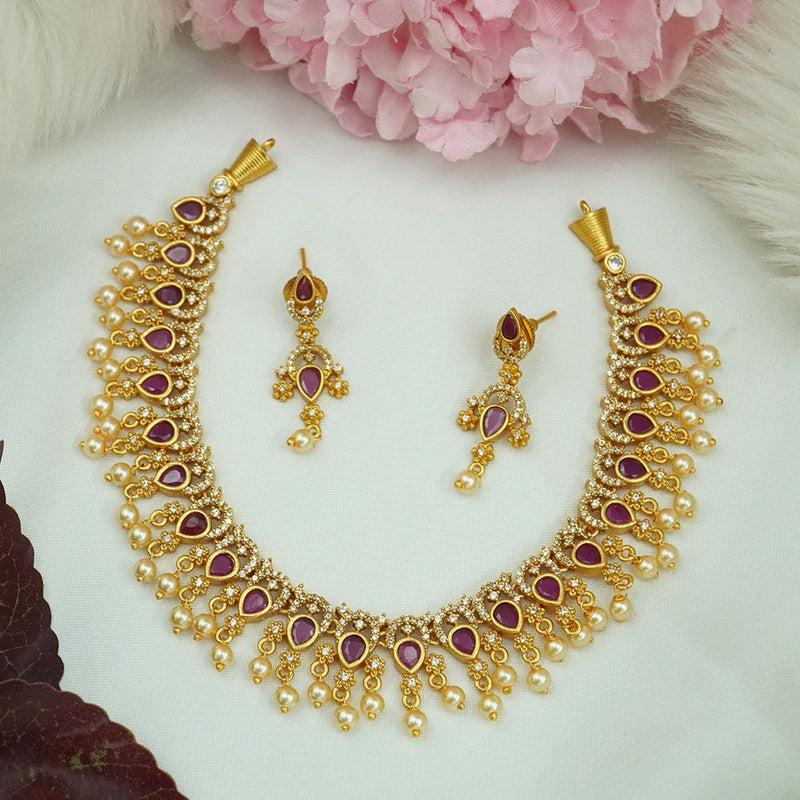 Diksha Collection Gold Plated Pota Stone Necklace Set