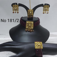 Labdhi Creation Gold Plated Pack Of 6 Kundan & Pearl Choker Necklace Set - ( assorted color )No.181 - 2