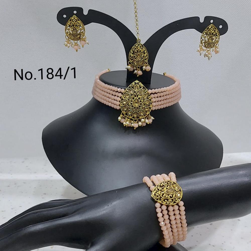 Labdhi Creation Gold Plated Pack Of 6 Kundan & Pearl Choker Necklace Set - ( assorted color )No.184 - 1