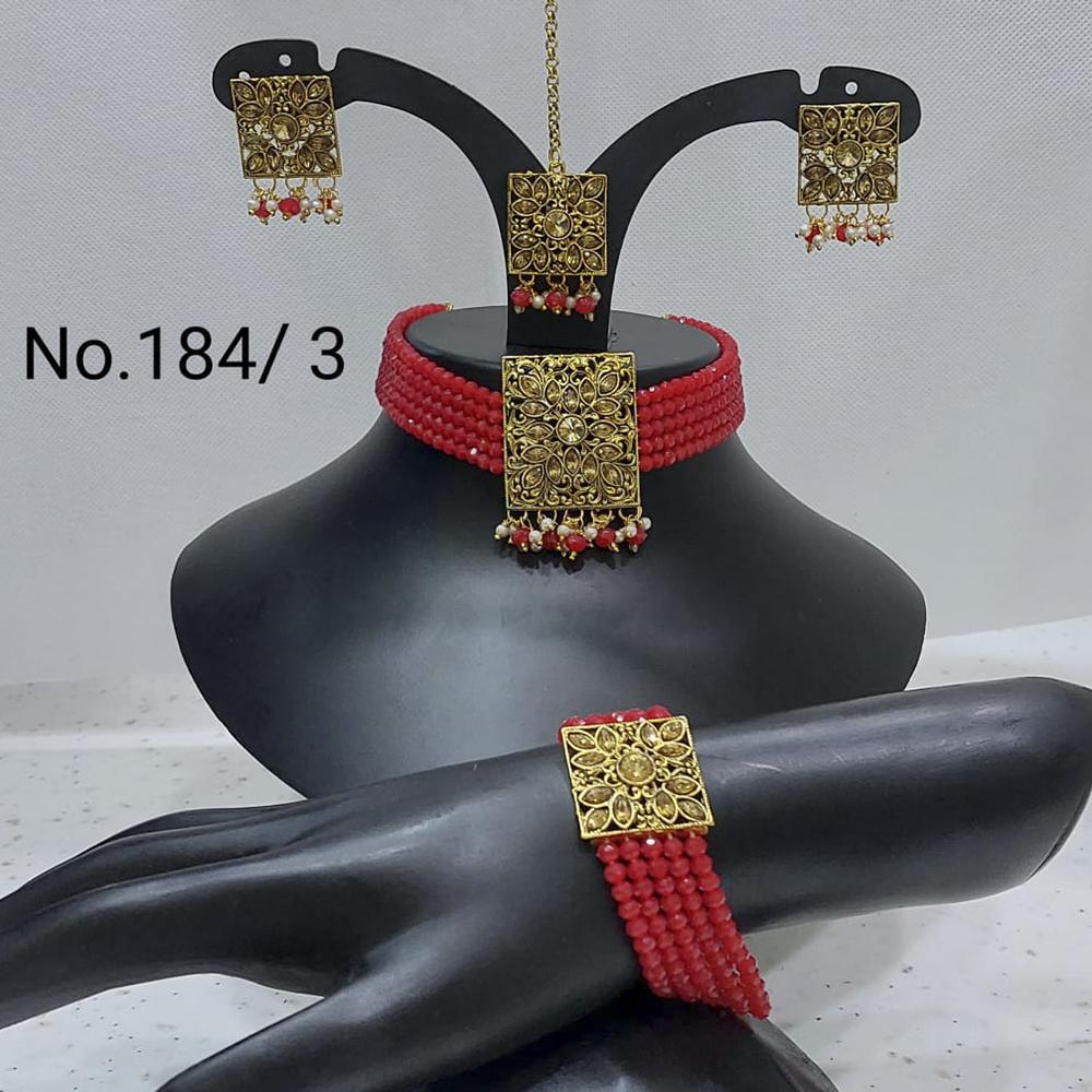 Labdhi Creation Gold Plated Pack Of 6 Kundan & Pearl Choker Necklace Set - ( assorted color )No.184 - 3