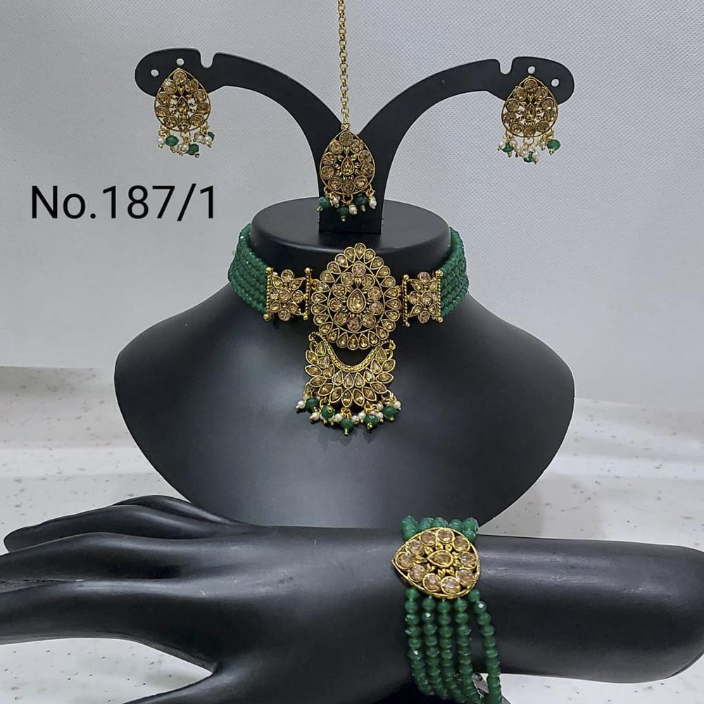 Labdhi Creation Gold Plated Pack Of 6 Kundan & Pearl Choker Necklace Set -( assorted color ) No.187 - 1