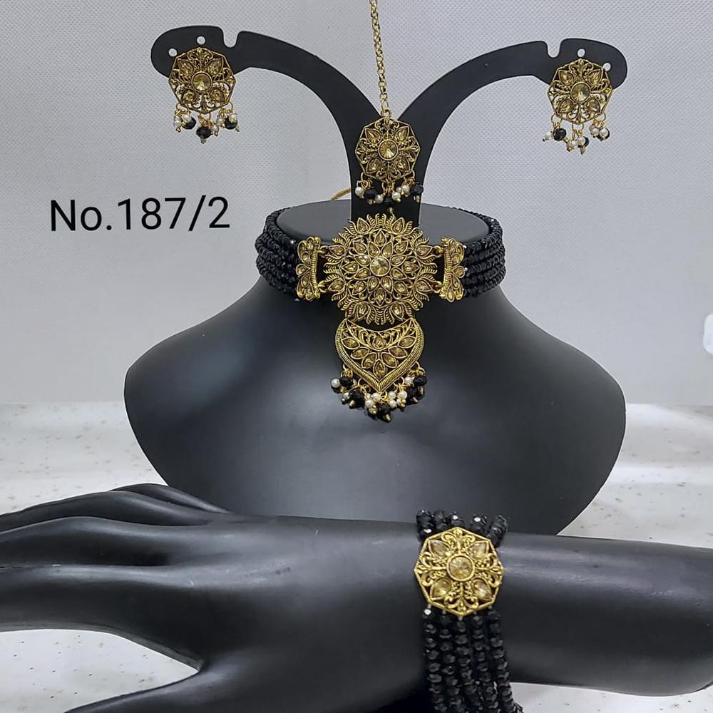 Labdhi Creation Gold Plated Pack Of 6 Kundan & Pearl Choker Necklace Set - ( assorted color )No.187 - 2