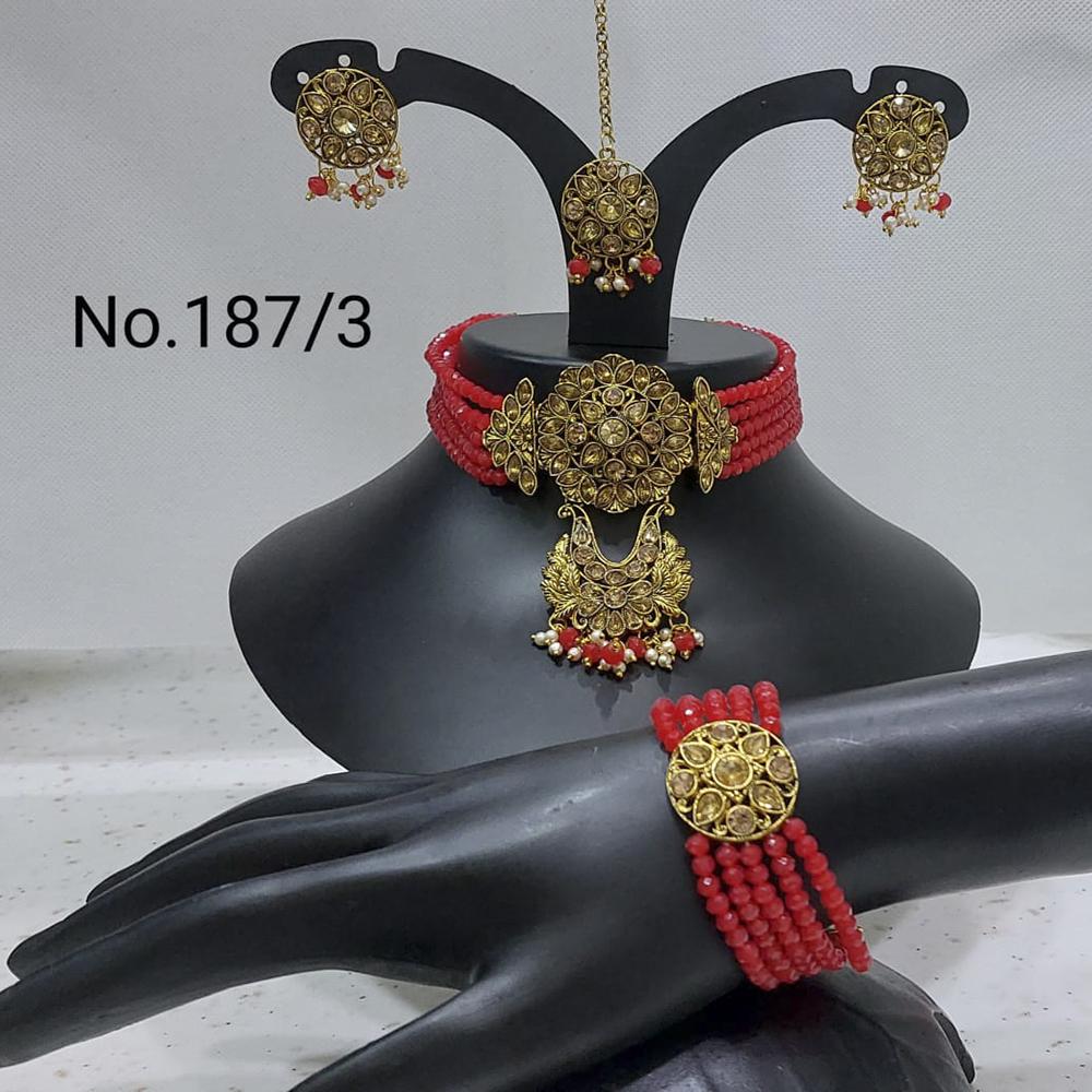 Labdhi Creation Gold Plated Pack Of 6 Kundan & Pearl Choker Necklace Set -( assorted color ) No.187 - 3