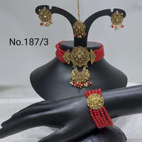 Labdhi Creation Gold Plated Pack Of 6 Kundan & Pearl Choker Necklace Set -( assorted color ) No.187 - 3