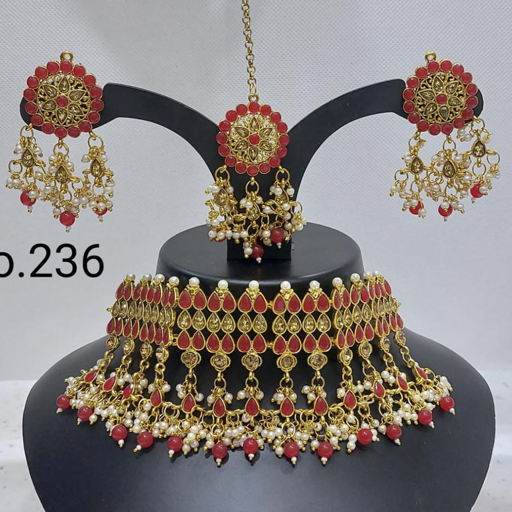 Labdhi Creation Gold Plated Pack Of 6 Kundan & Pearl Choker Necklace Set - No.236