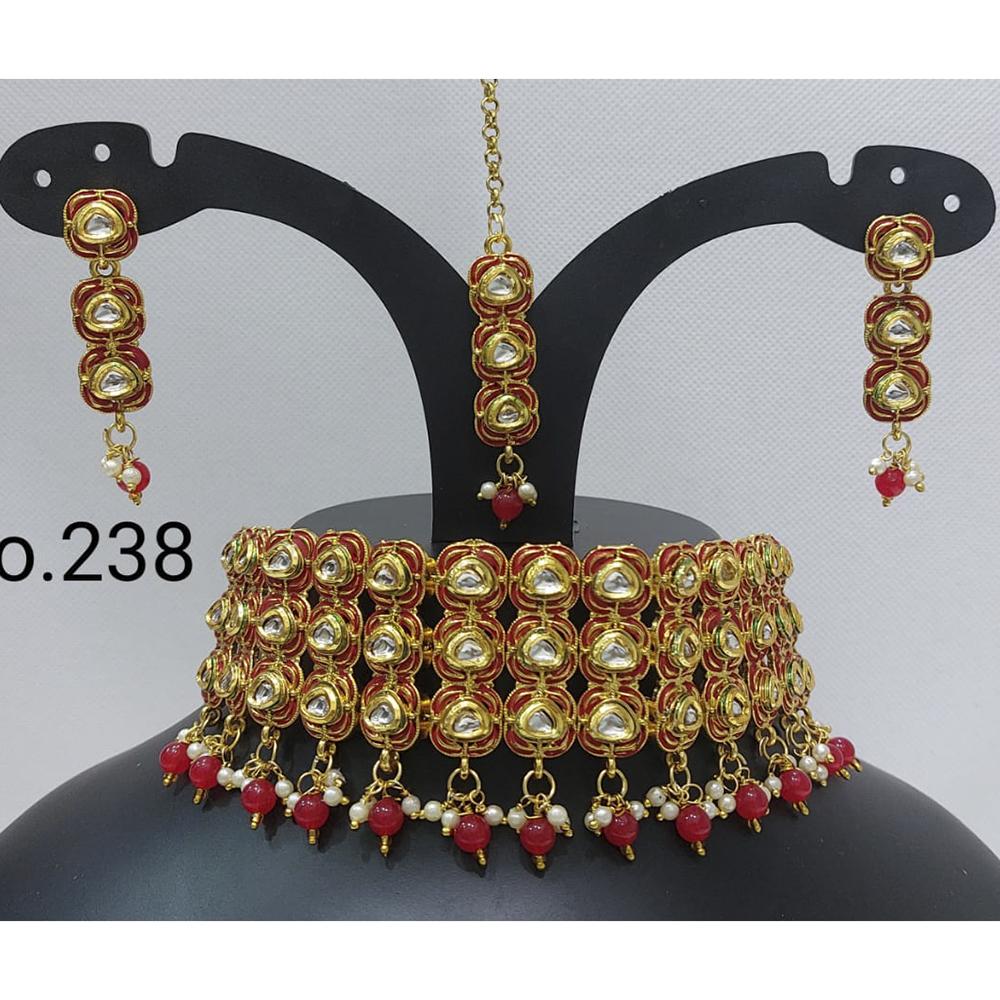 Labdhi Creation Gold Plated Pack Of 6 Kundan & Pearl Choker Necklace Set - No.238