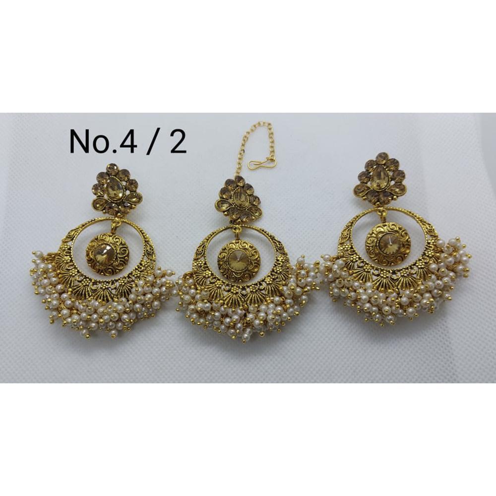 Labdhi Creation Gold Plated Pack Of 6 Kundan Earrings With Maang Tikka - No.4 /3_6