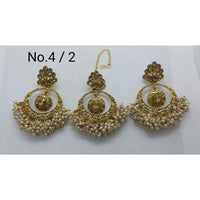 Labdhi Creation Gold Plated Pack Of 6 Kundan Earrings With Maang Tikka - No.4 /3_6