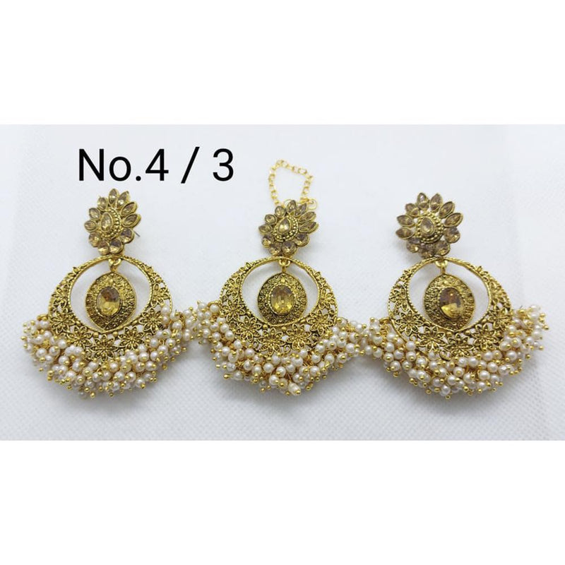 Labdhi Creation Gold Plated Pack Of 6 Kundan Earrings With Maang Tikka - No .16 / 1_6