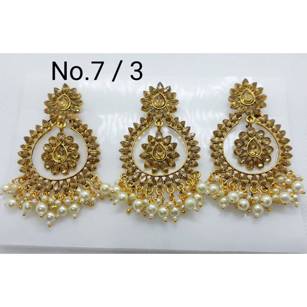 Labdhi Creation Gold Plated Pack Of 6 Kundan Earrings With Maang Tikka