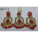 Labdhi Creation Gold Plated Pack Of 6 Kundan Earrings With Maang Tikka - No.1 /3_6