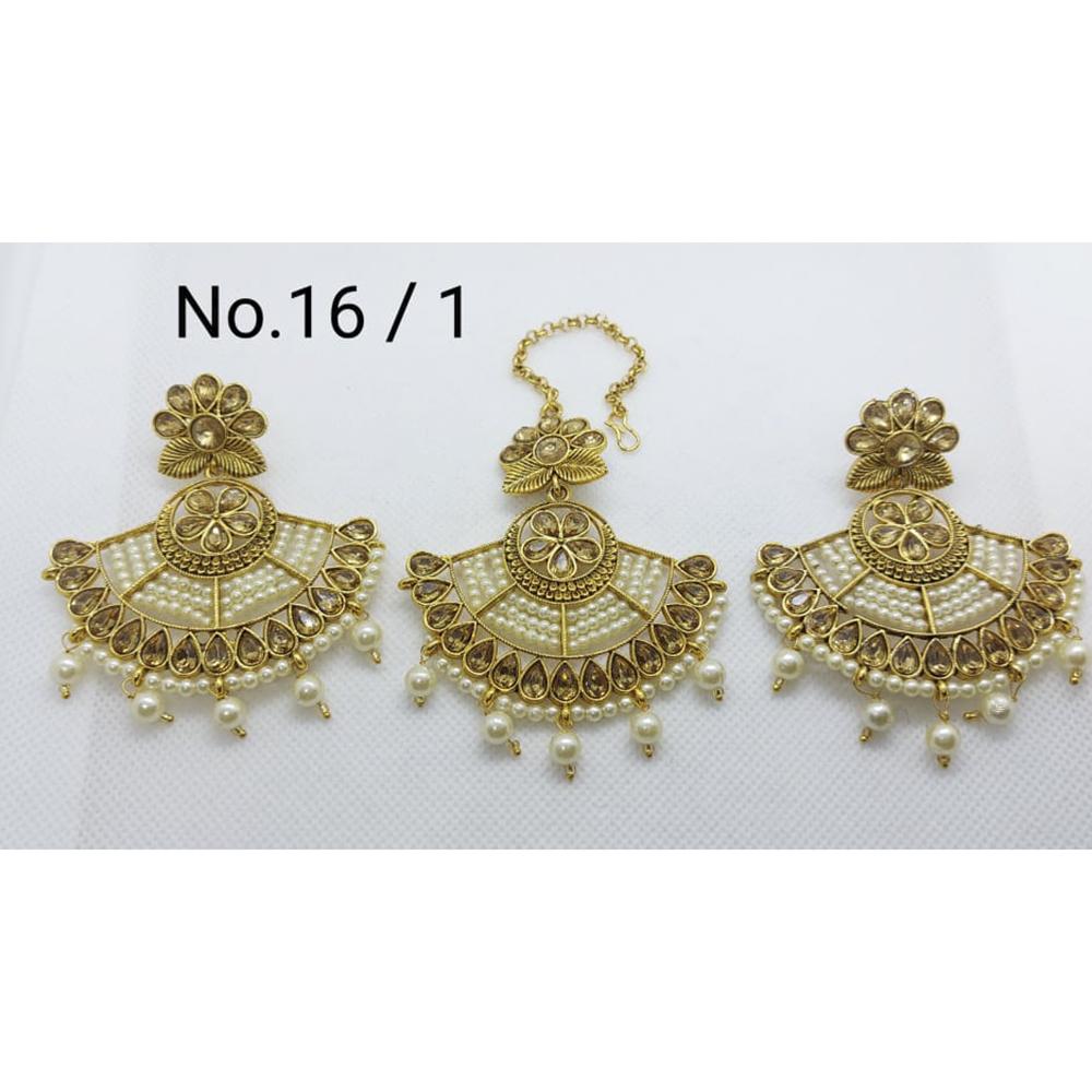 Labdhi Creation Gold Plated Pack Of 6 Kundan Earrings With Maang Tikka - No .16 / 2_6