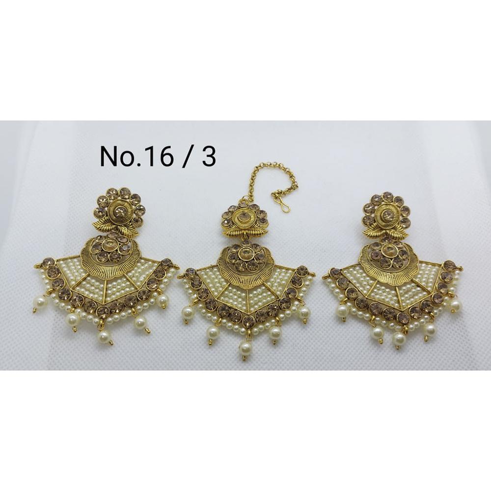 Labdhi Creation Gold Plated Pack Of 6 Kundan Earrings With Maang Tikka - No . 10 / 1_6