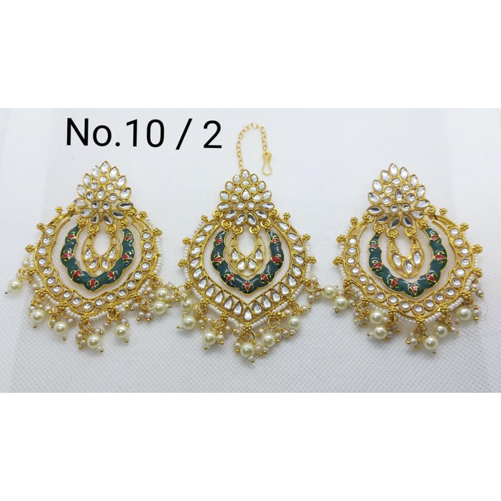 Labdhi Creation Gold Plated Pack Of 6 Kundan Earrings With Maang Tikka - No . 10 / 3_6