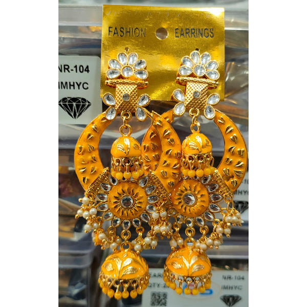 Raj Sales Gold Plated Pack Of 15 Meenakari Kundan Stone Jhumki Earri