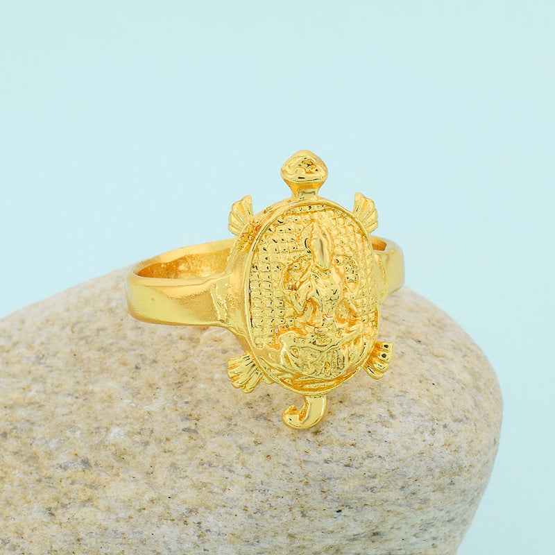 Missmister  Gold Plated Lakshmi Finger Ring with Tortoise Shape, Vaastu Fengshui Recommended, Hand Crafted for Men and Women (ORMG3426)