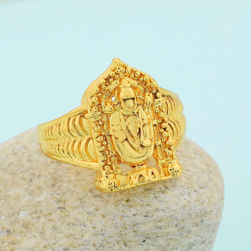 Traditional Black Meena Religious Trendy Mens And Womens Tirupati Balaji  South Adjustable Gold Plated Finger Ring For Boy And Girls