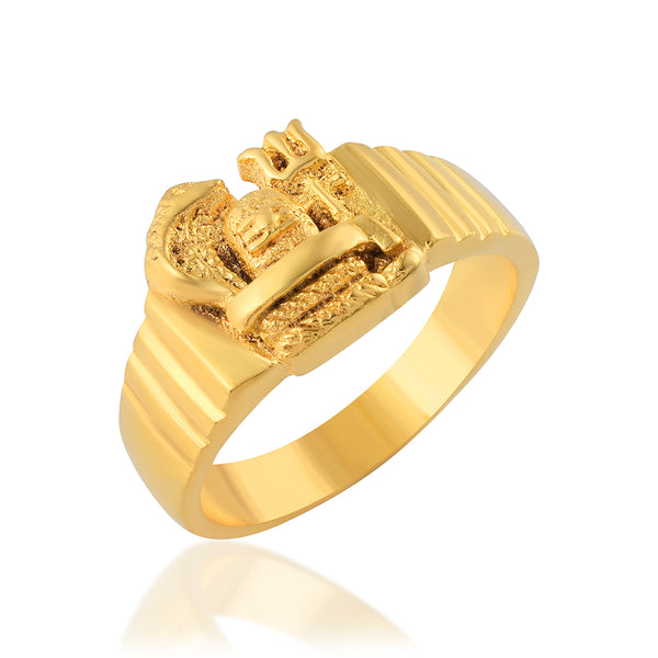 Missmister Brass Micron Gold Plated Shiv Lingam Design Spiritual Finger Ring Hindu Temple Jewellery Man (Ormg3438)