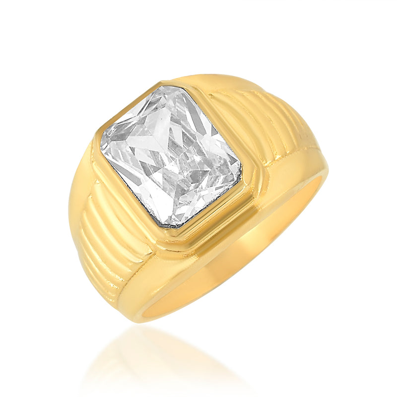 Missmister Brass Gold Plated Imitation Diamond Engagement Wedding Finger Ring Men Women Fashion Jewellery Latest Stylish (Orni5775)