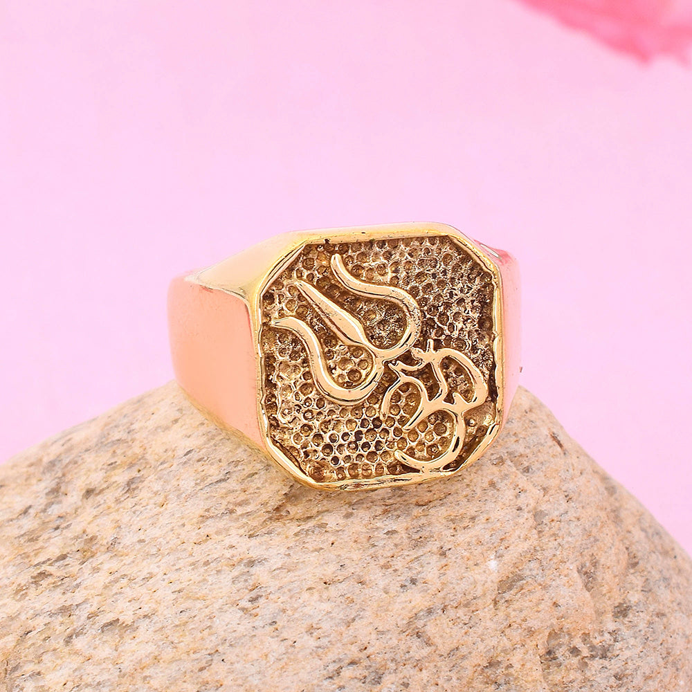 Rudraksha Trishul Damroo Designer Oxidized Gold Ring for Men & Women - NM  Creation - 3793515