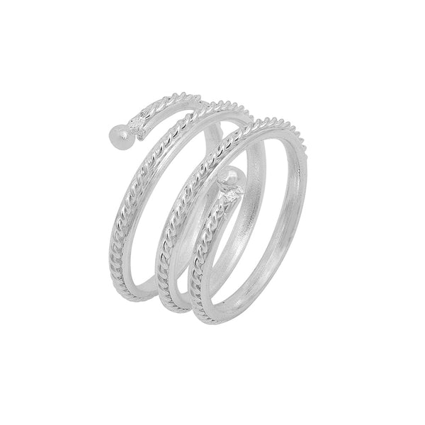 Missmister Pack Of 12 Silver Plated Spiral Grooved Triple Snake Design Band Fashion Finger Ring  - ORRM6233