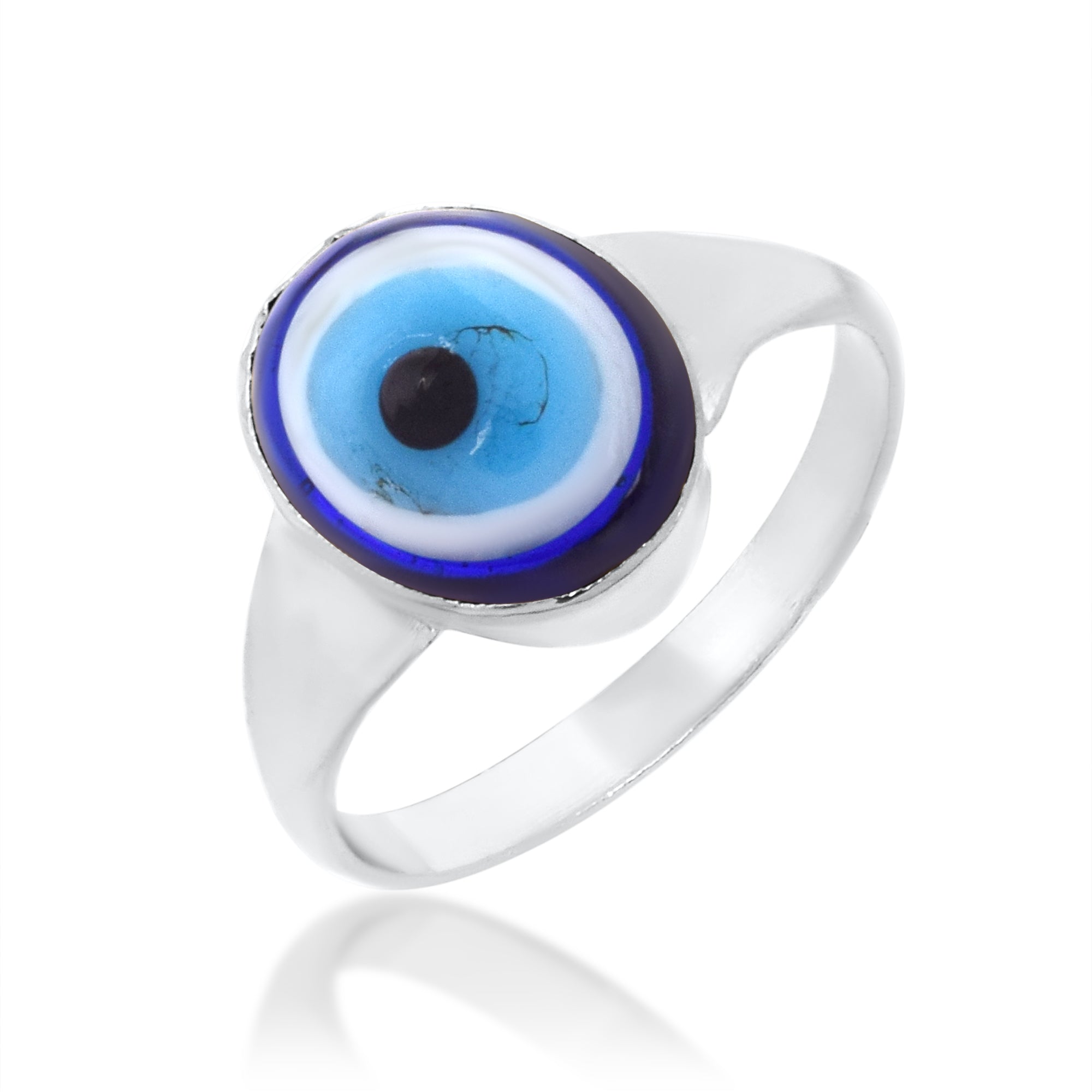 Missmister Brass Silver Plated Nazar-Battu Evil Eye Finger Ring Fashion Jewellery Men Women (Orrm6646)