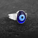 Missmister Brass Silver Plated Nazar-Battu Evil Eye Finger Ring Fashion Jewellery Men Women (Orrm6646)