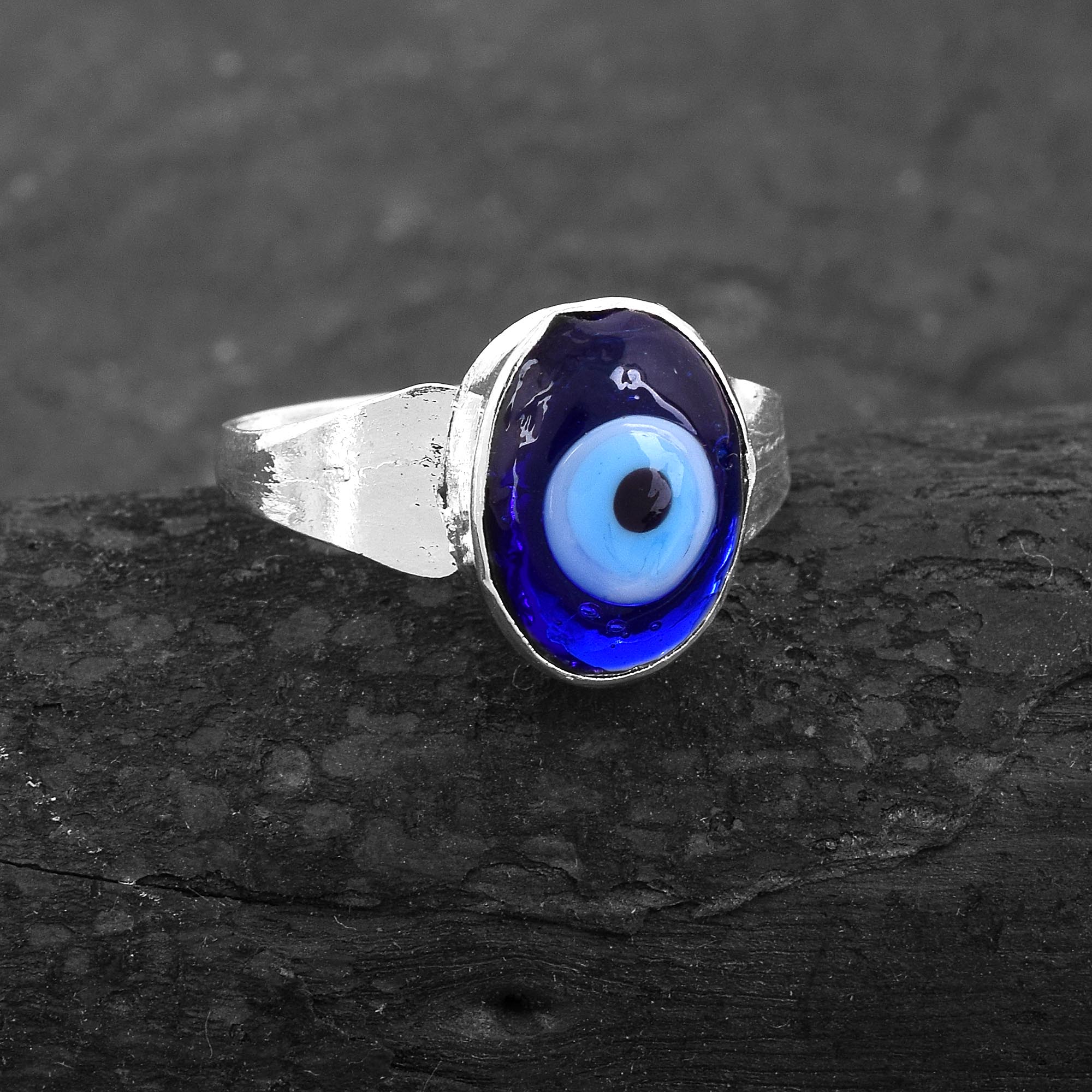 Missmister Brass Silver Plated Nazar-Battu Evil Eye Finger Ring Fashion Jewellery Men Women (Orrm6646)