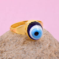 Missmister Brass Gold Plated Nazar-Battu Evil Eye Finger Ring Fashion Jewellery Men Women (Orrm6647)