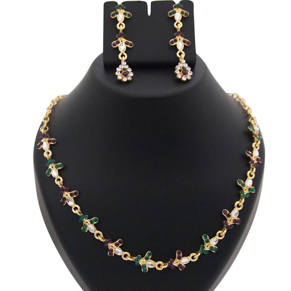 Kriaa Kundan Austrian Stone Gold Plated Necklace Set - 1100219