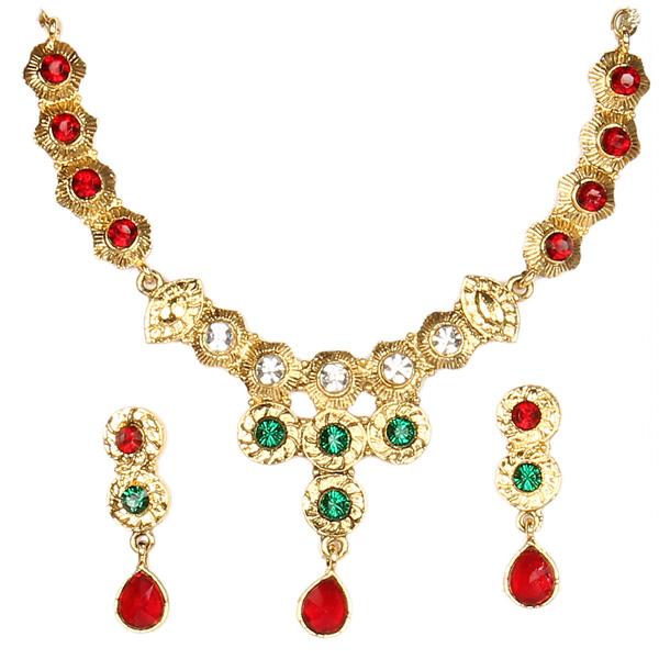 Kriaa Red Austrian Stone Gold Plated Necklace Set - 1100408