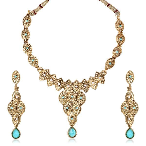 Kriaa Blue Austrian Stone Gold Plated Necklace Set - 1100526