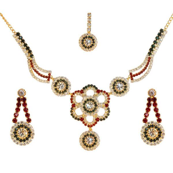 Kriaa Green Stone Necklace Set With Maang Tikka