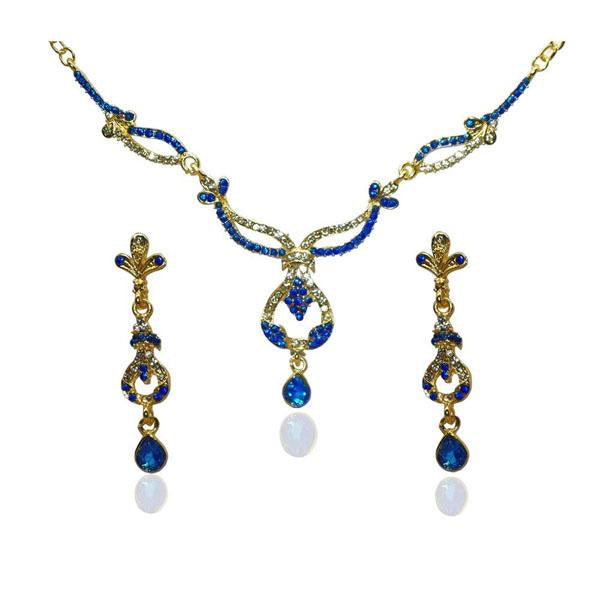 The99Jewel Gold Plated Blue Austrian Stone Necklace Set - 1103902