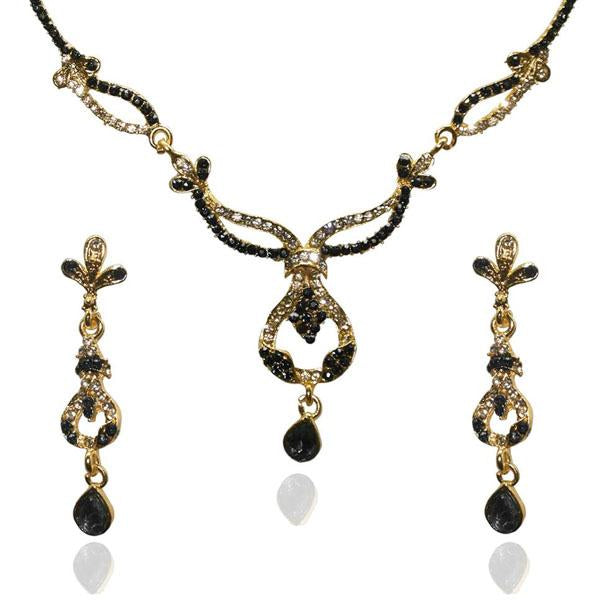 The99Jewel Black Austrian Stone Gold Plated Necklace Set - 1103903