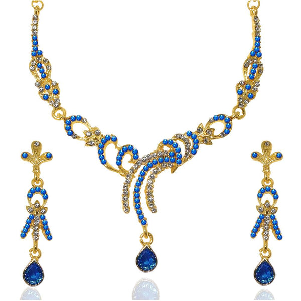 The99Jewel Blue Austrian Stone Gold Plated Necklace Set - 1103927