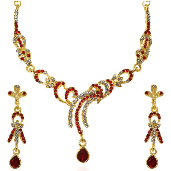 The99Jewel Red Austrian Stone Gold Plated Necklace Set - 1103928