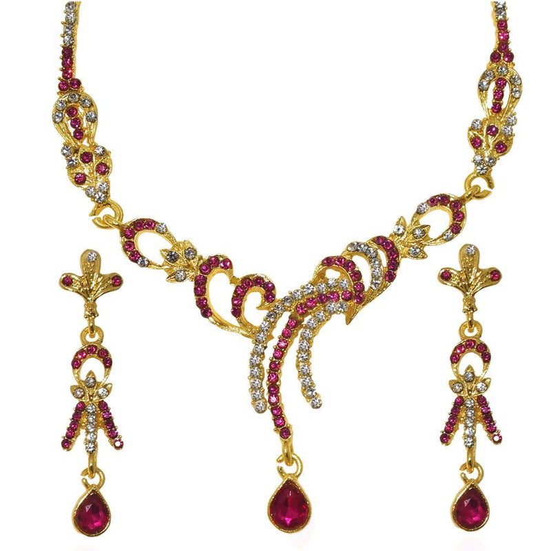 The99Jewel Pink Austrian Stone Gold Plated Necklace Set - 1103930
