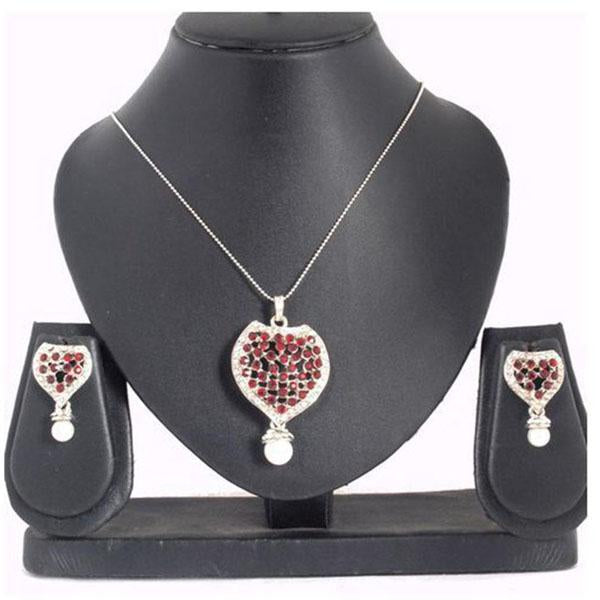 The99Jewel Maroon Austrian Stone Silver Plated Pendant Set - 1200414