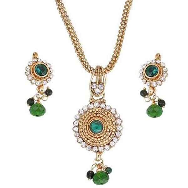 Kriaa Green Austrian Stone Gold Plated Pendant Set - 1201802