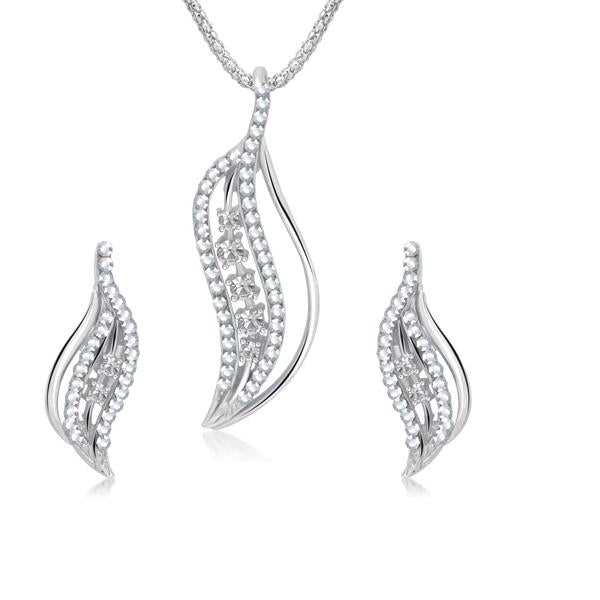 Kriaa Austrian Stone Silver Leaf Plated Pendant Set